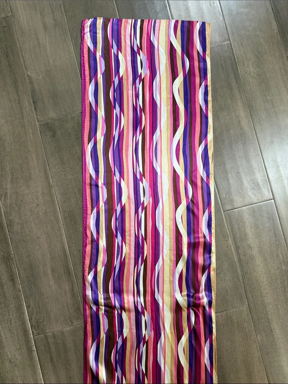 Talbots 100% Silk Wavy Stripe Oblong Scarf – Vibrant Purple & Pink